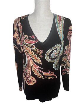 Avvenire Desigual Womens V-Neck Long Sleeve Paisley Print Top XL